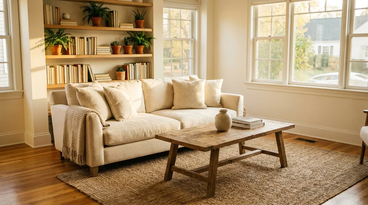 A calm, organized living room